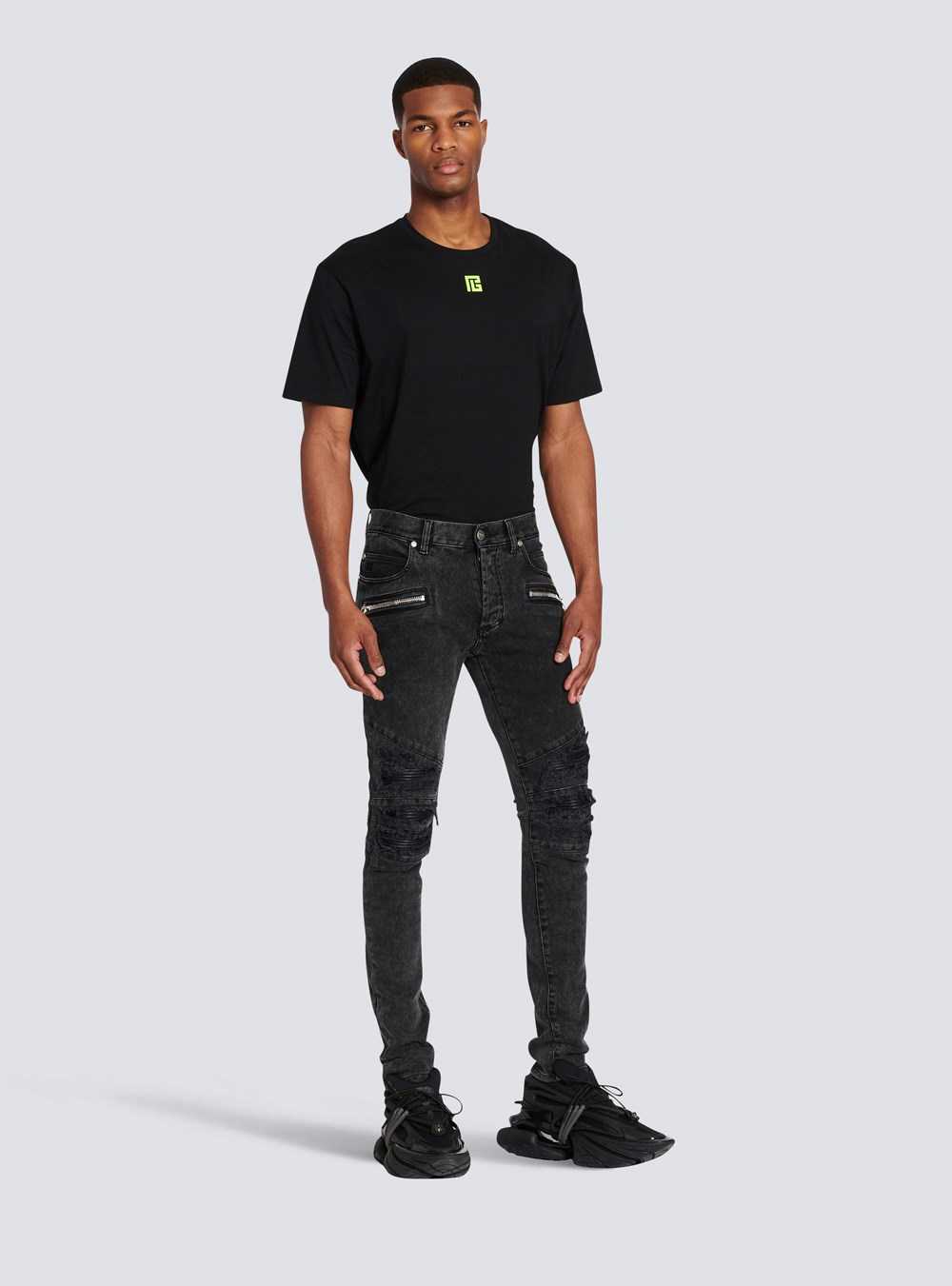 Balmain Faded Faux Leather Slim Jeans Black | SGRFZYK-72