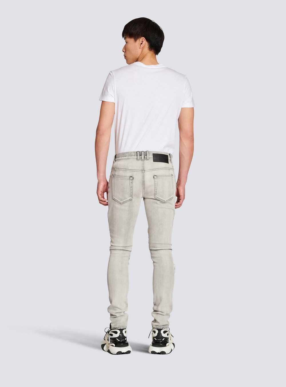 Balmain Faded Faux Leather Slim Jeans Grey | BKYIXFC-65