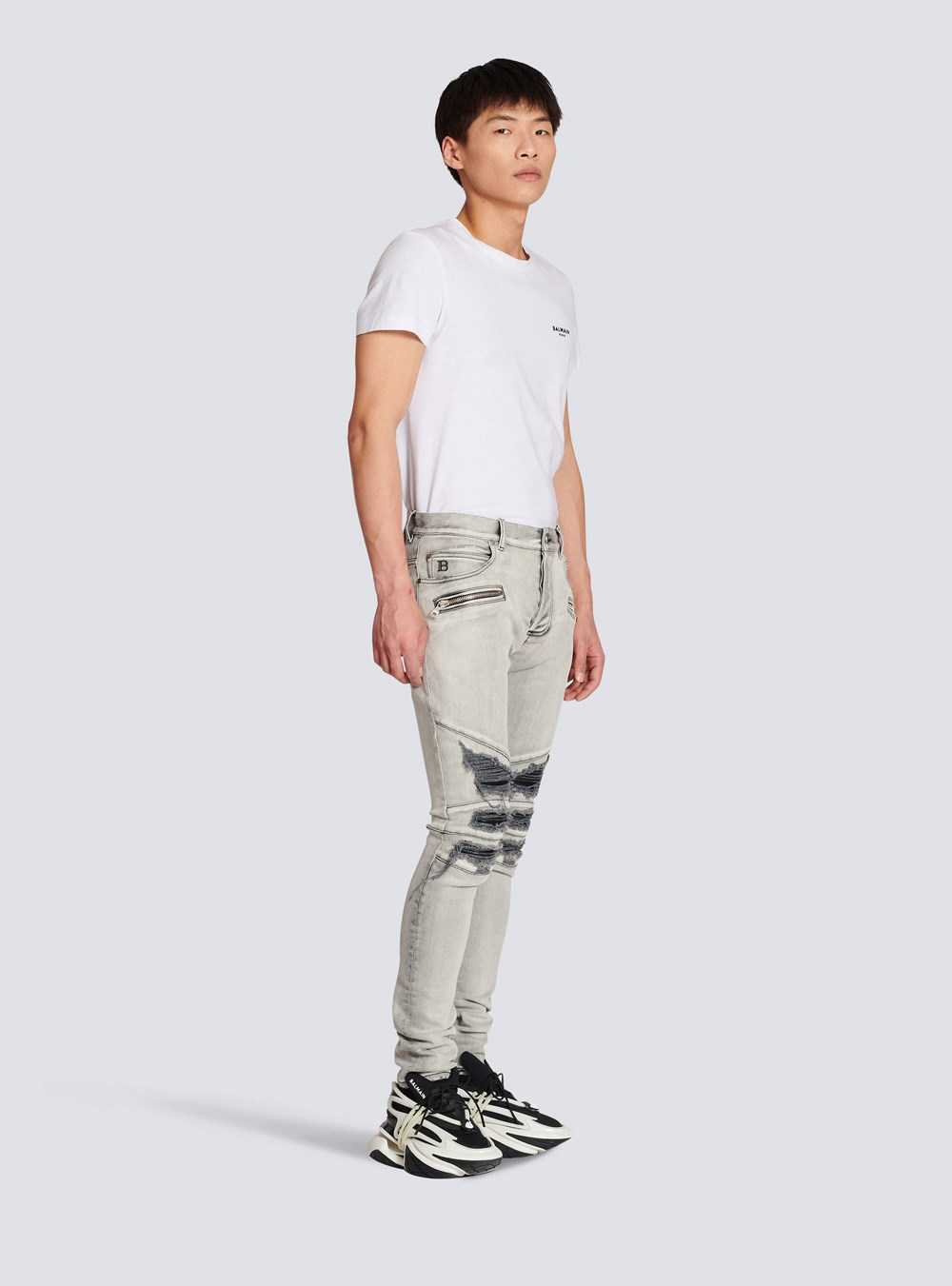 Balmain Faded Faux Leather Slim Jeans Grey | BKYIXFC-65