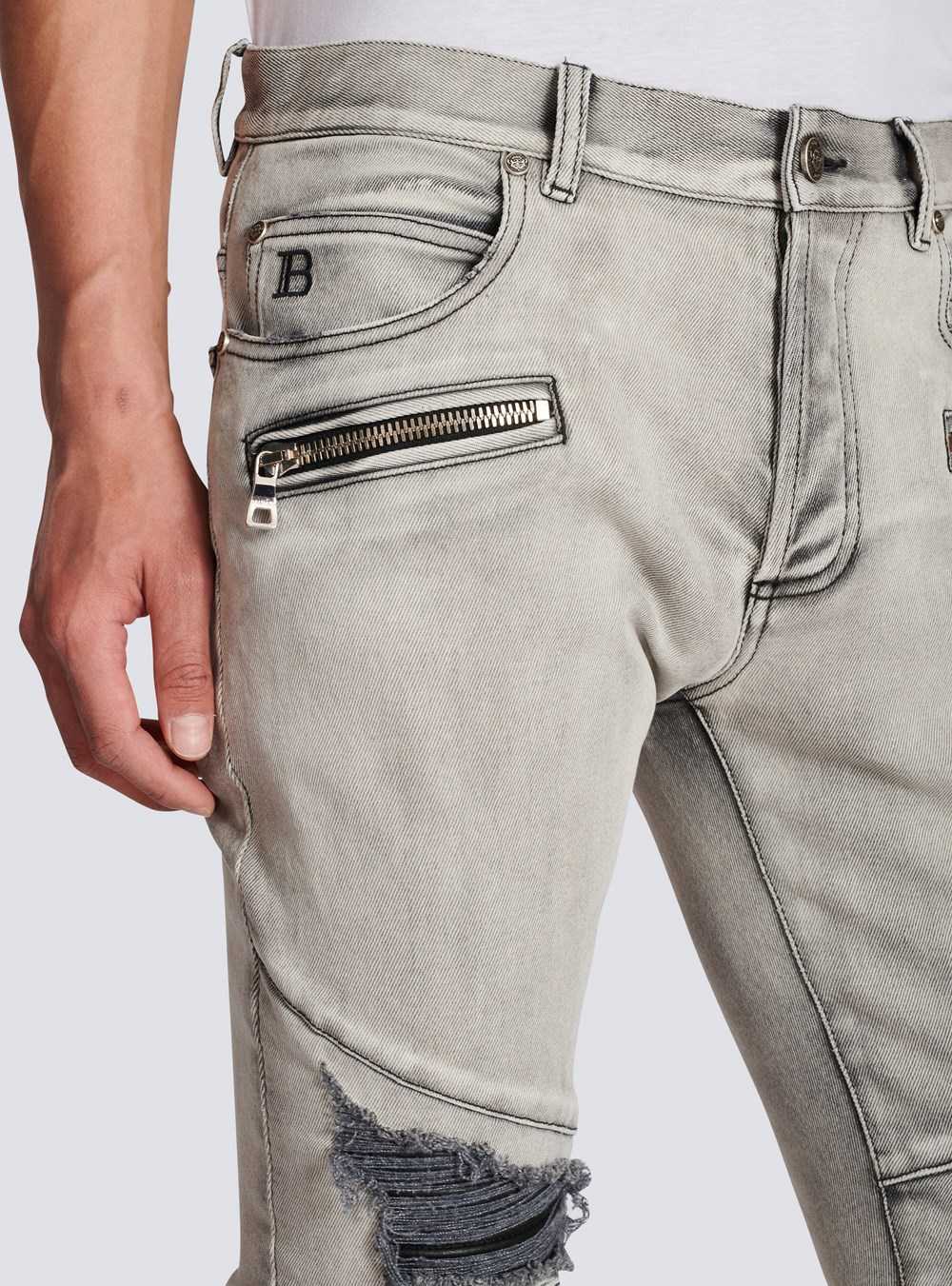 Balmain Faded Faux Leather Slim Jeans Grey | BKYIXFC-65