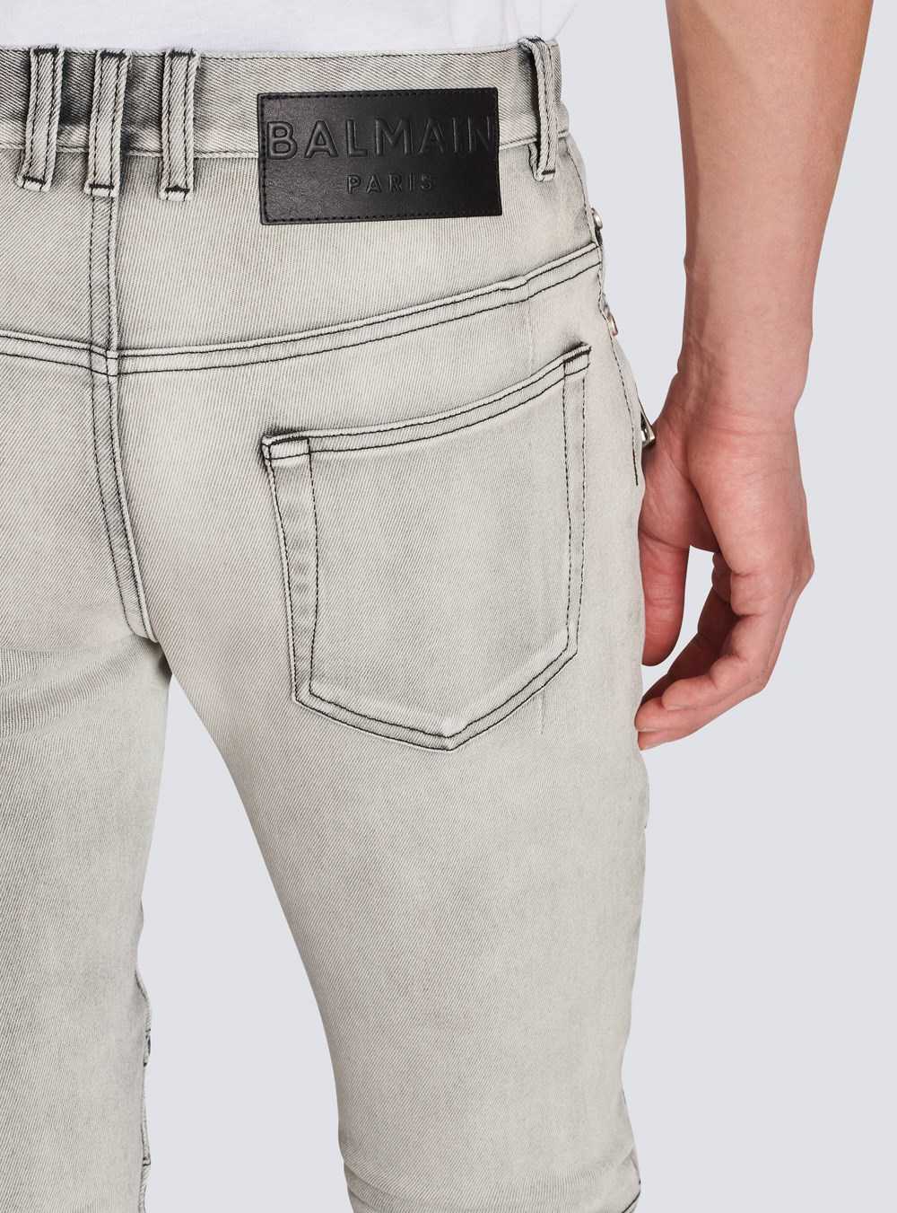 Balmain Faded Faux Leather Slim Jeans Grey | BKYIXFC-65