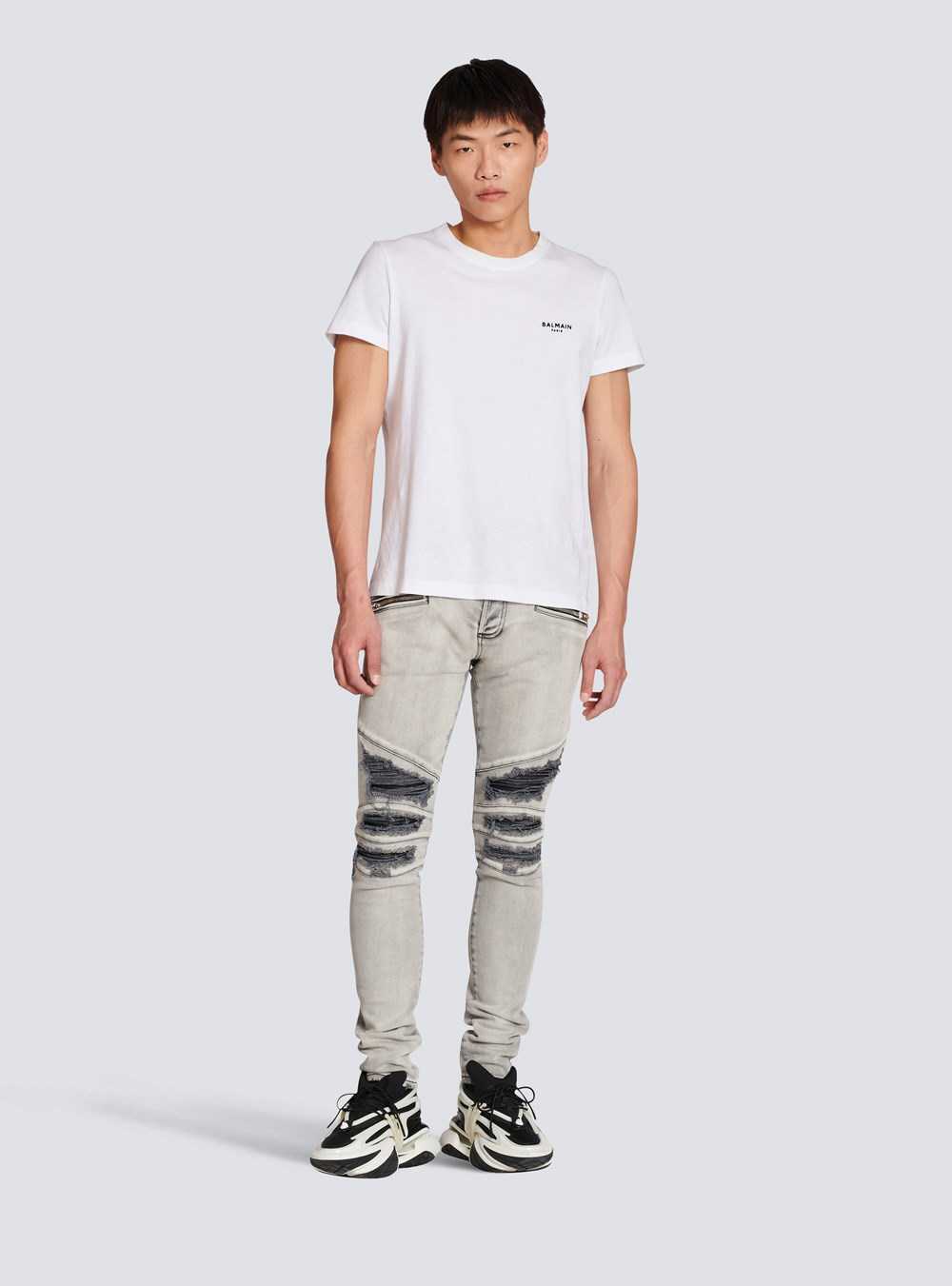 Balmain Faded Faux Leather Slim Jeans Grey | BKYIXFC-65