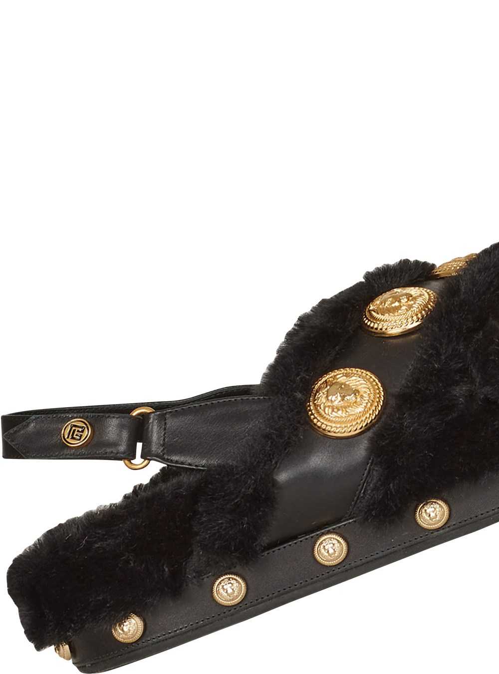 Balmain Faux Fur And Leather Tam Flat Sandals Black | JSCYNKM-60