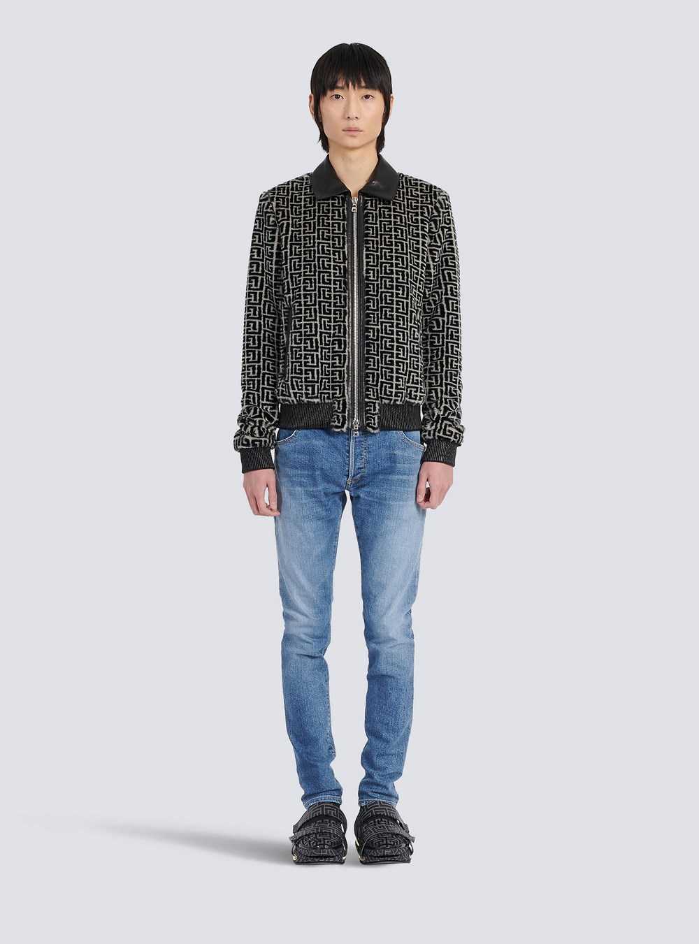 Balmain Faux Fur Bomber Jacket With Balmain Monogram Black | QHSPCER-82