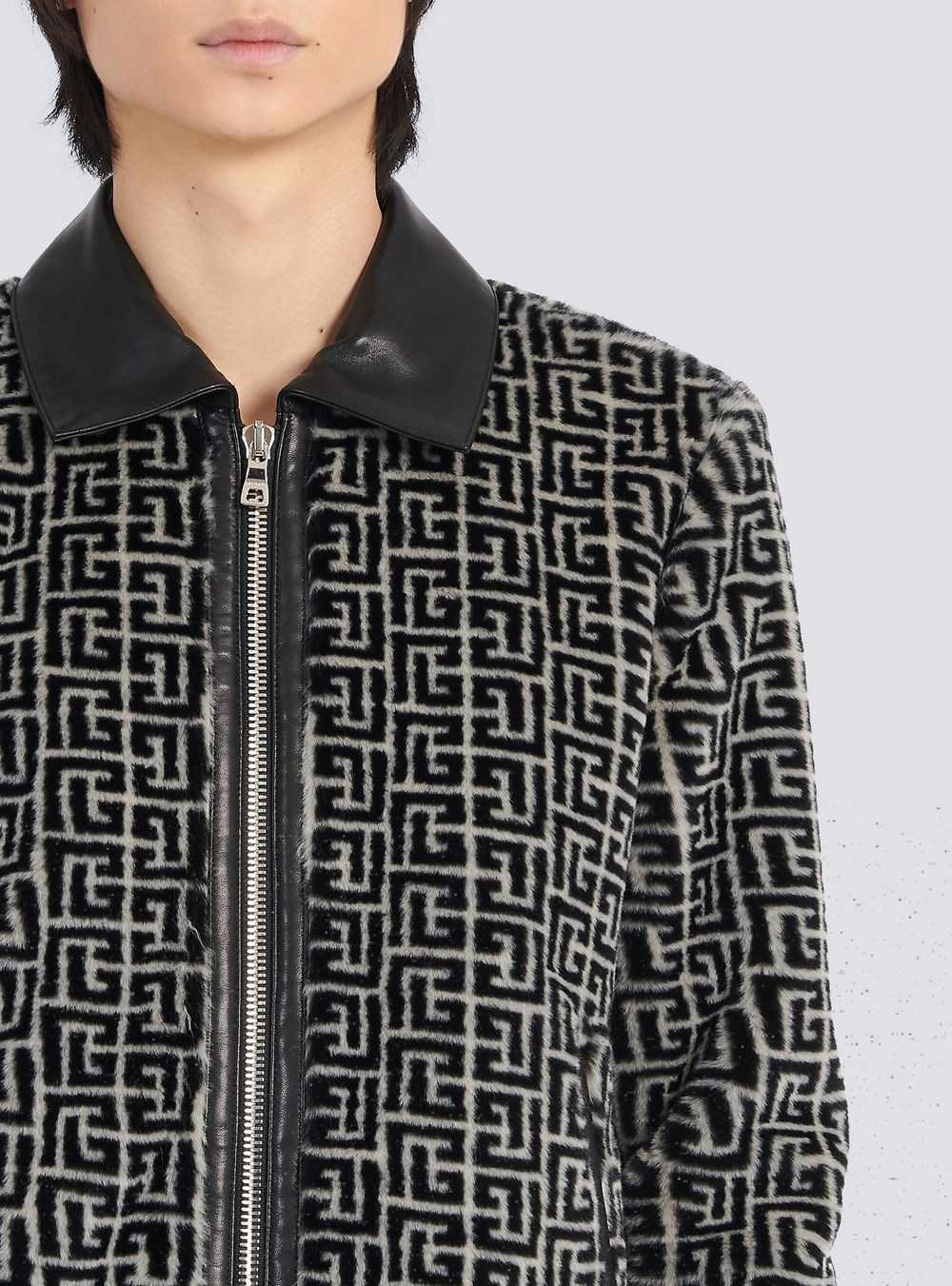 Balmain Faux Fur Bomber Jacket With Balmain Monogram Black | QHSPCER-82