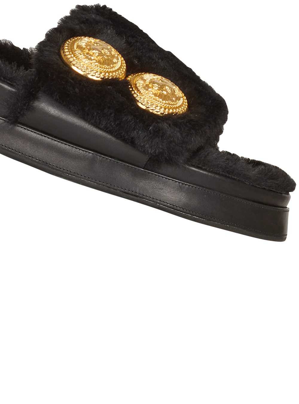 Balmain Faux Fur Tam Flat Mules Black | UKOZCLN-05