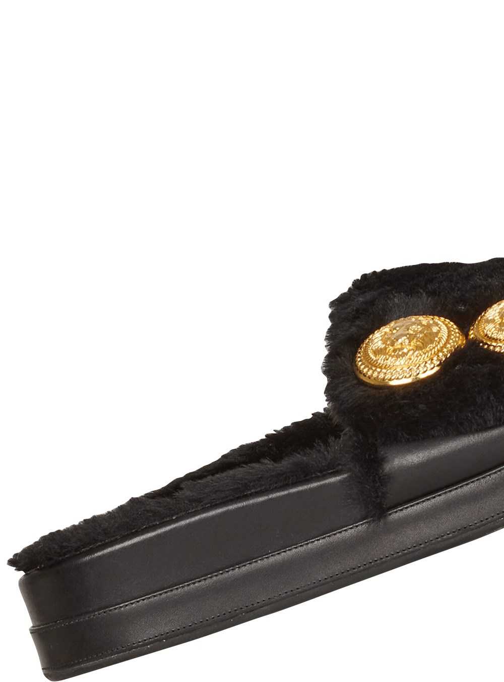 Balmain Faux Fur Tam Flat Mules Black | UKOZCLN-05