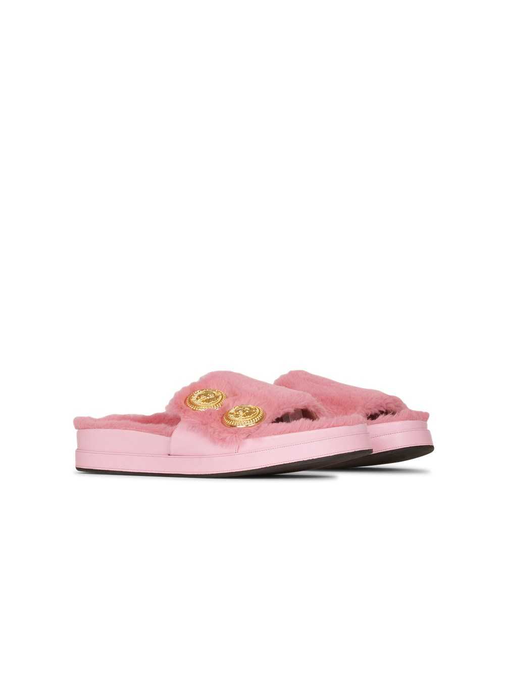 Balmain Faux Fur Tam Flat Mules Pink | CUZPDQK-49