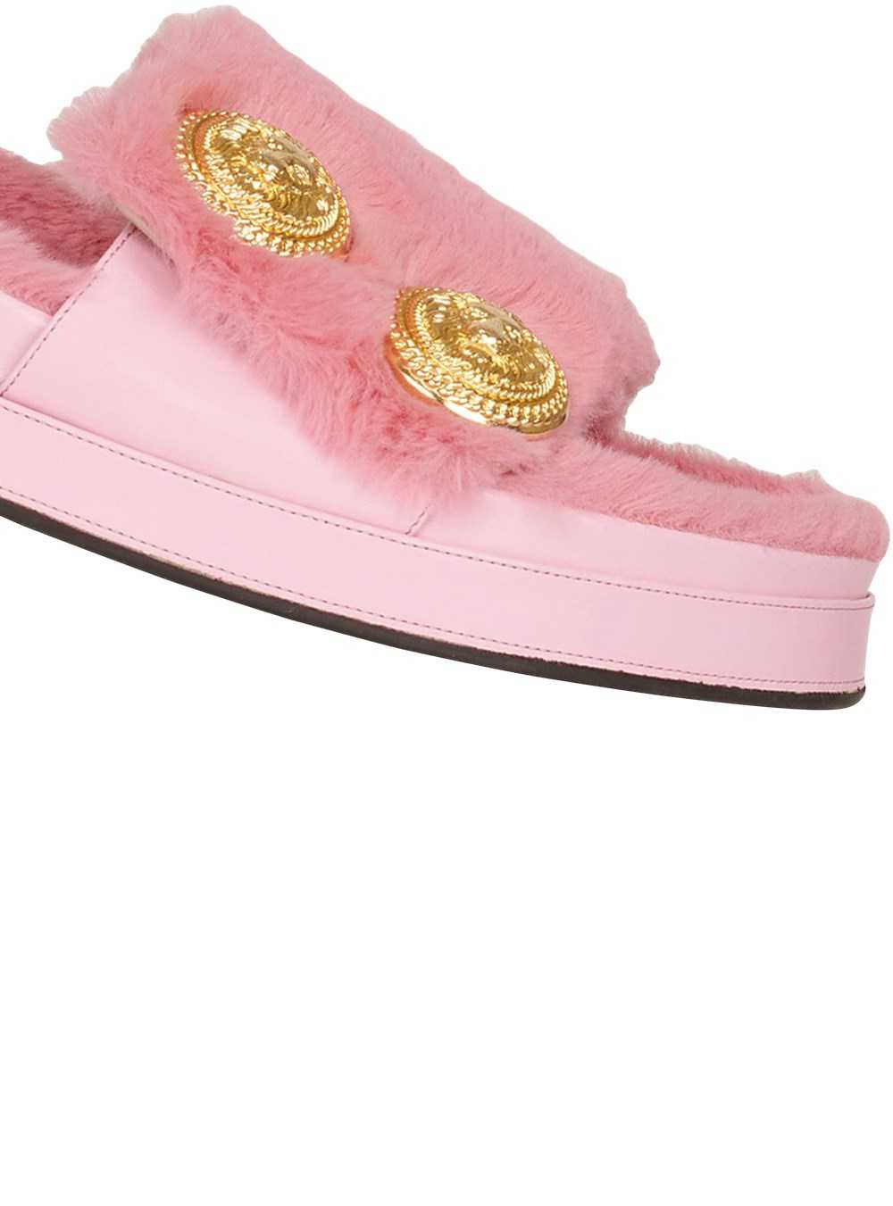 Balmain Faux Fur Tam Flat Mules Pink | CUZPDQK-49