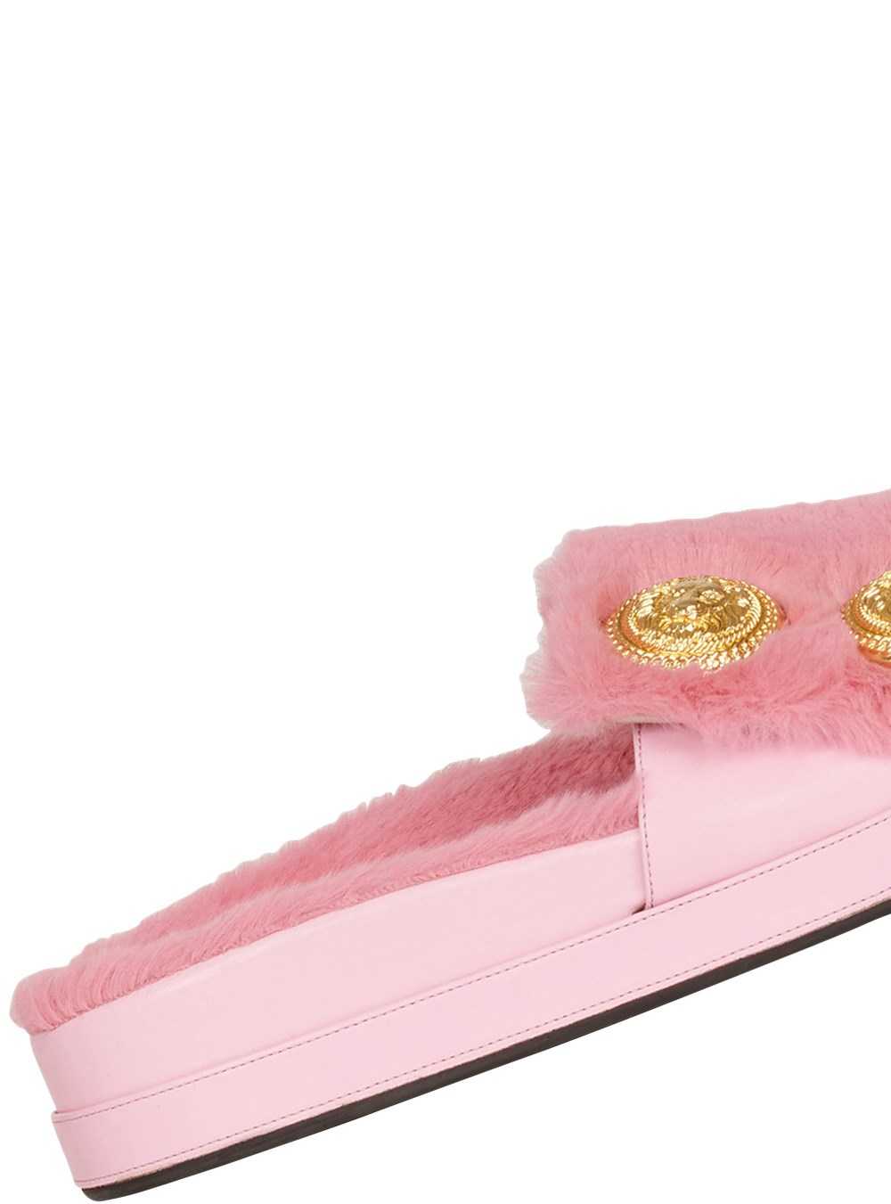 Balmain Faux Fur Tam Flat Mules Pink | CUZPDQK-49