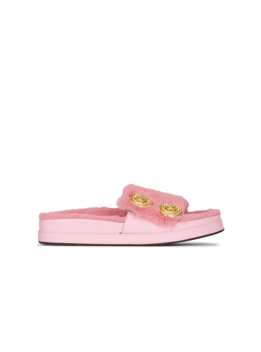 Balmain Faux Fur Tam Flat Mules Pink | CUZPDQK-49