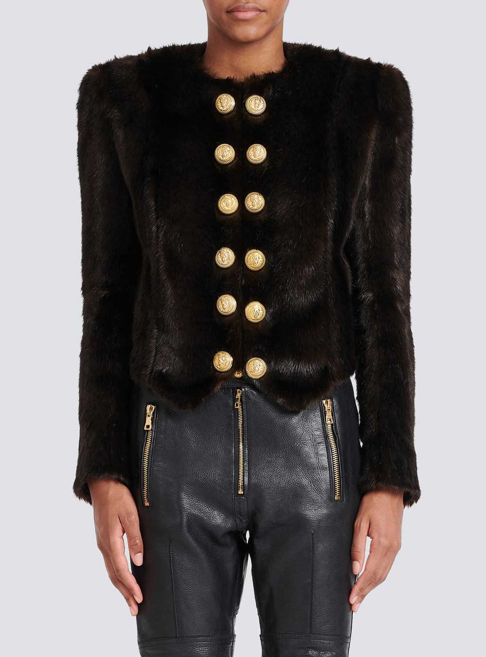 Balmain Faux Leather Spencer Jacket Brown | SAKLXMO-79