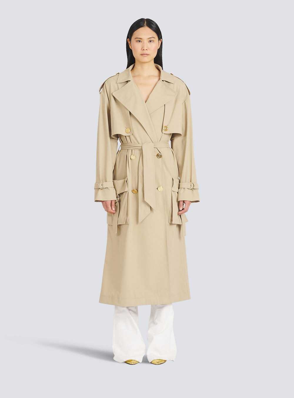 Balmain Gabardine Trench Coat Beige | FSDGROP-93