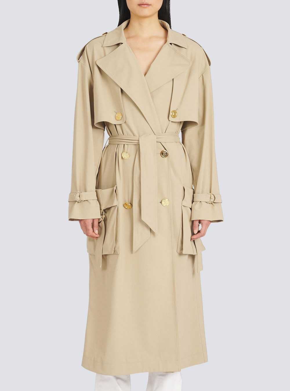 Balmain Gabardine Trench Coat Beige | FSDGROP-93