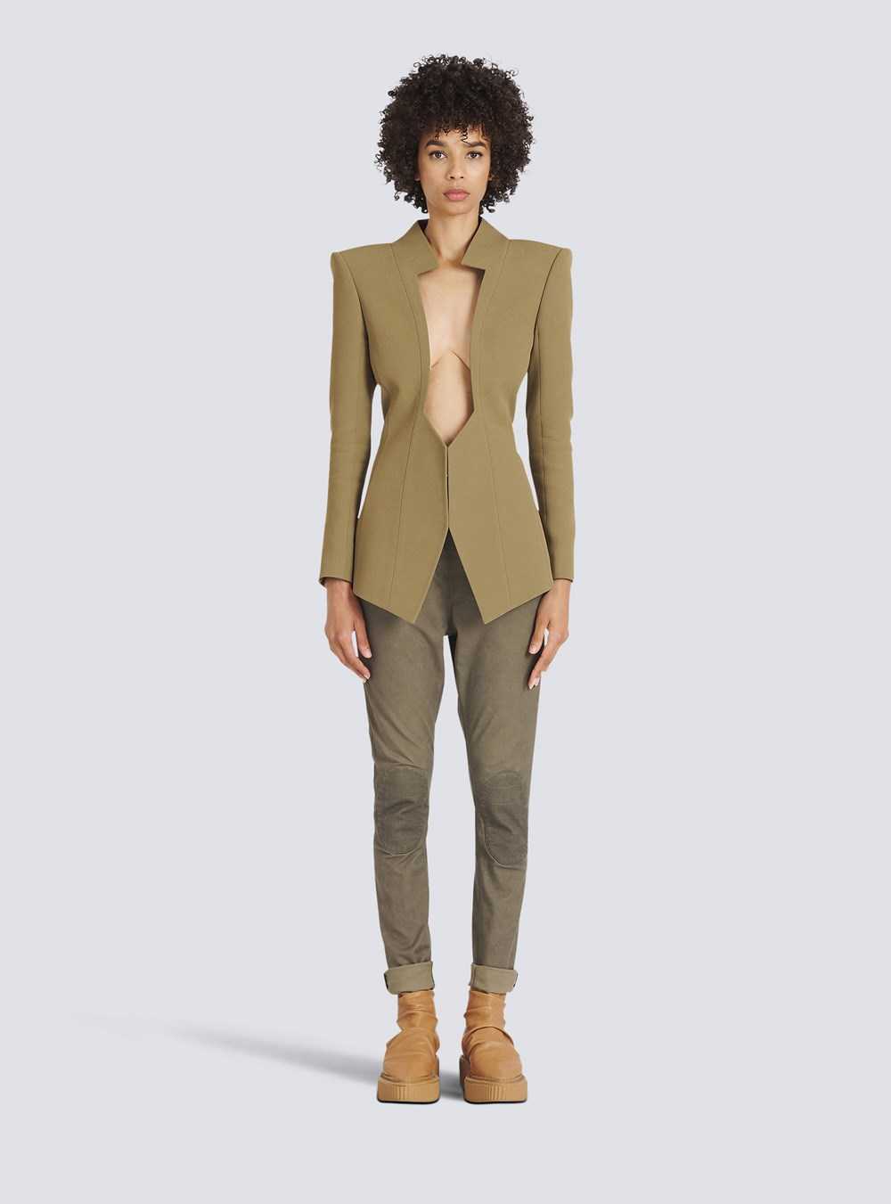 Balmain Geometric Pastron CrêPe Blazer Brown | EYUICPN-53