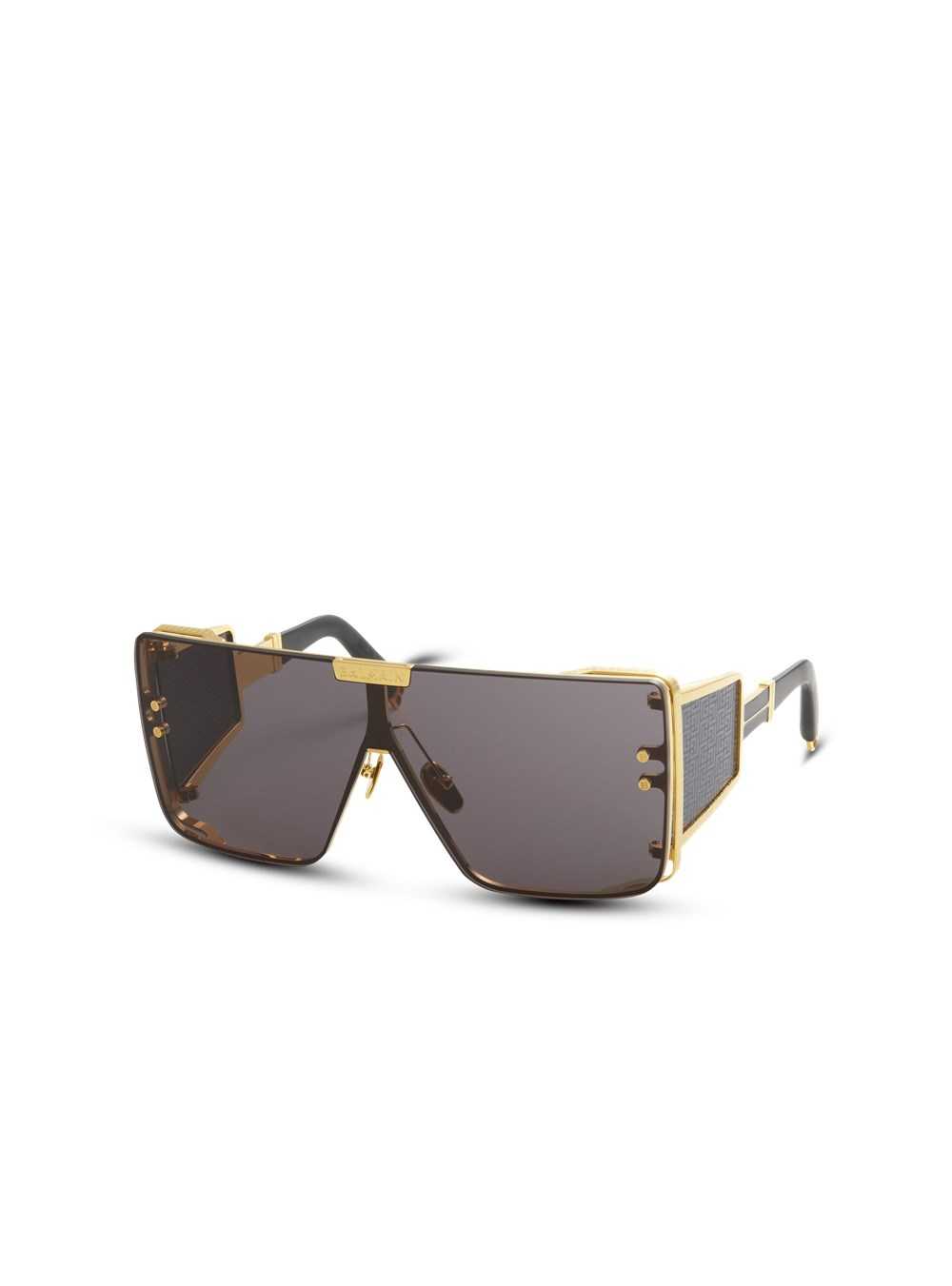 Balmain Gold-tone And Dark Gray Titanium Shield-shaped Wonder Boy Sunglasses Black | IUTLZRV-38