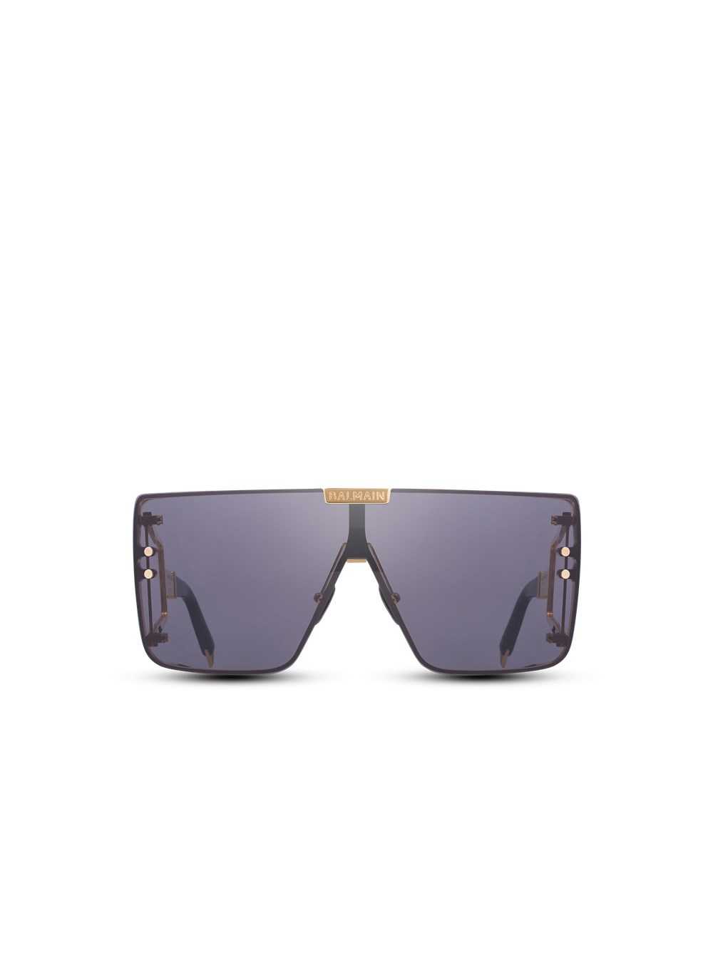 Balmain Gold-tone And Dark Gray Titanium Shield-shaped Wonder Boy Sunglasses Black | IUTLZRV-38