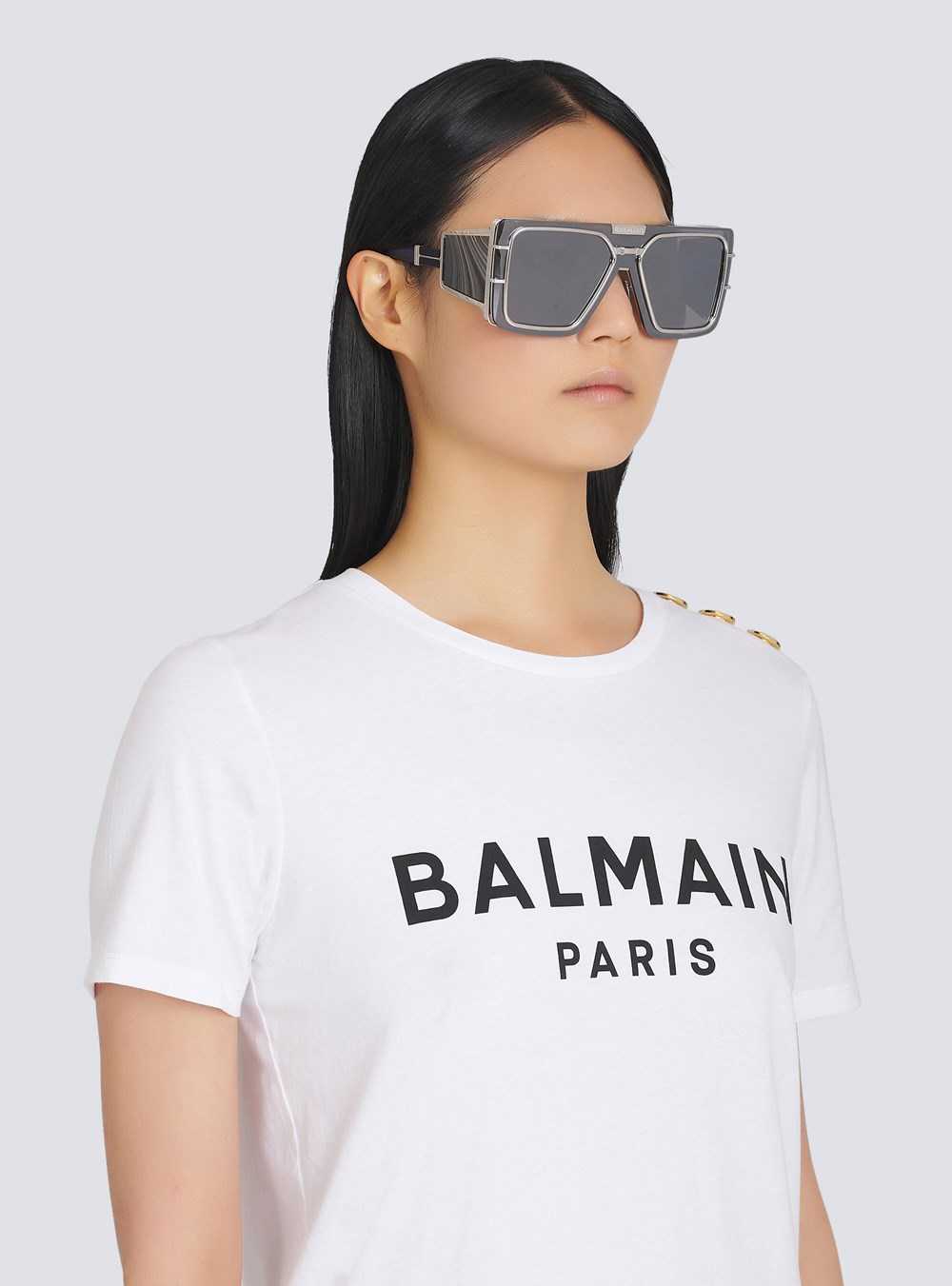 Balmain Gold-tone And Dark Gray Titanium Shield-shaped Wonder Boy Sunglasses Grey | MZRSVQD-93