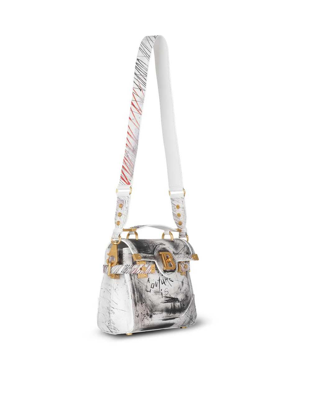 Balmain Graffiti Print Leather B-buzz 23 Bag White | ULKVGAM-86