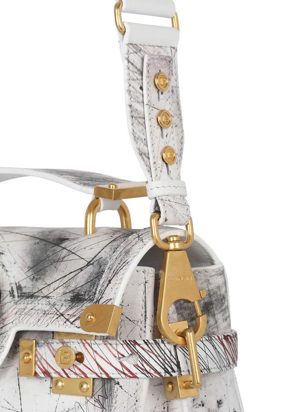 Balmain Graffiti Print Leather B-buzz 23 Bag White | ULKVGAM-86