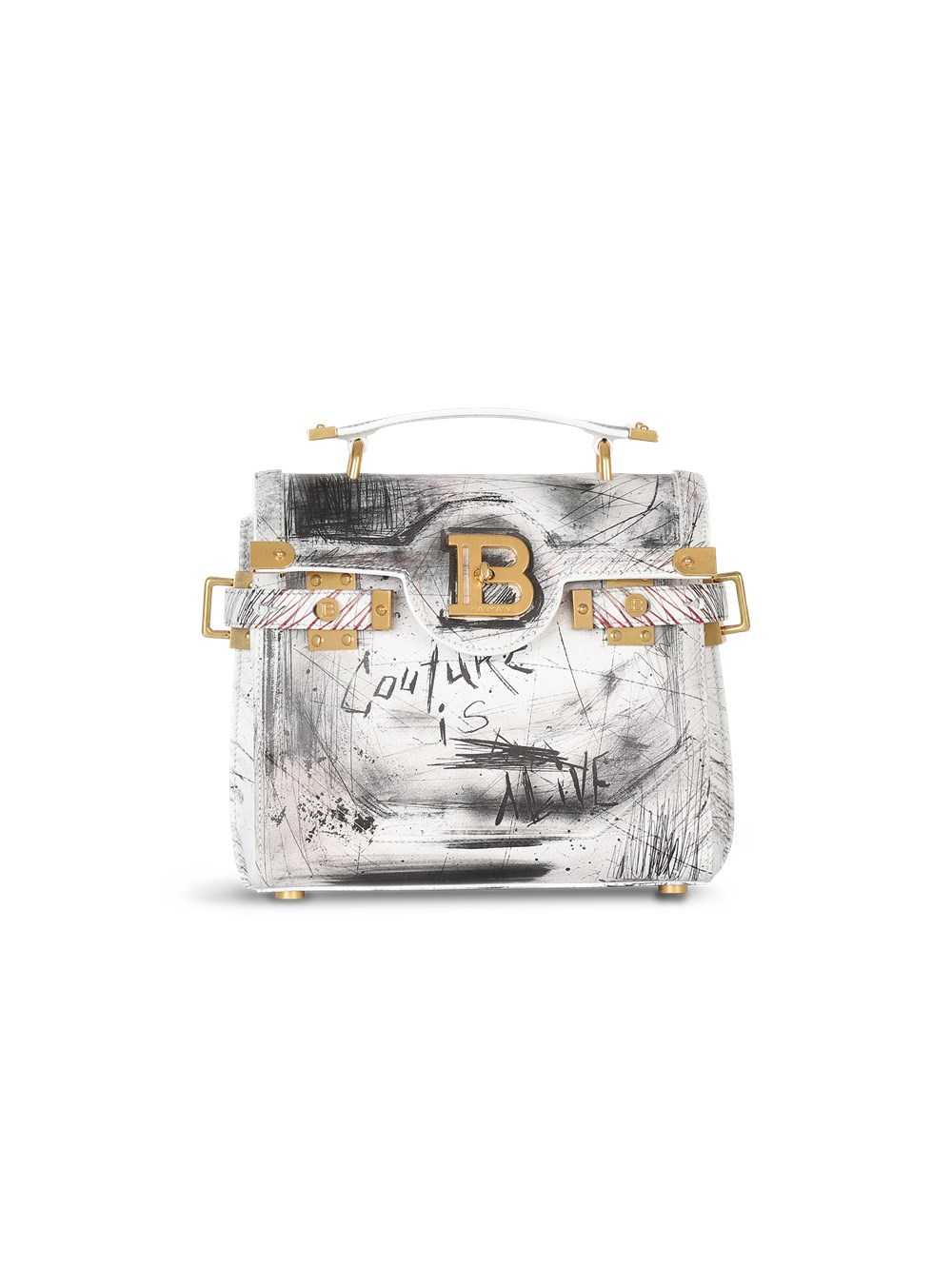 Balmain Graffiti Print Leather B-buzz 23 Bag White | ULKVGAM-86