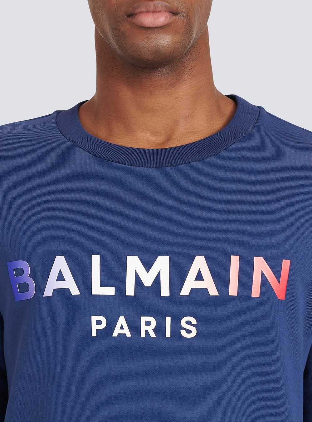 Balmain High Summer Capsule - Cotton Sweatshirt With Balmain Paris Tie-dye Logo Print Navy | CBAUYWE-84