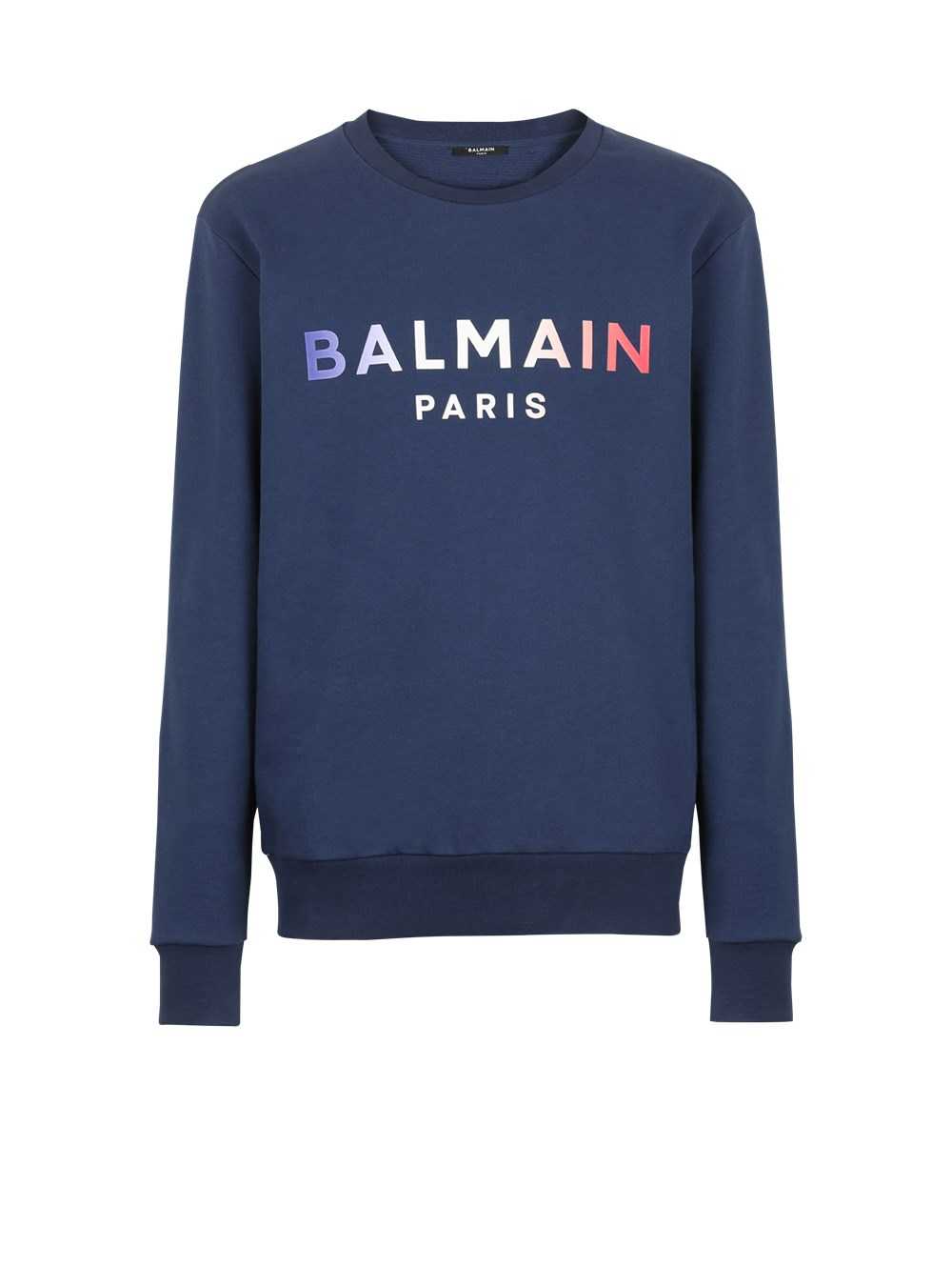 Balmain High Summer Capsule - Cotton Sweatshirt With Balmain Paris Tie-dye Logo Print Navy | CBAUYWE-84