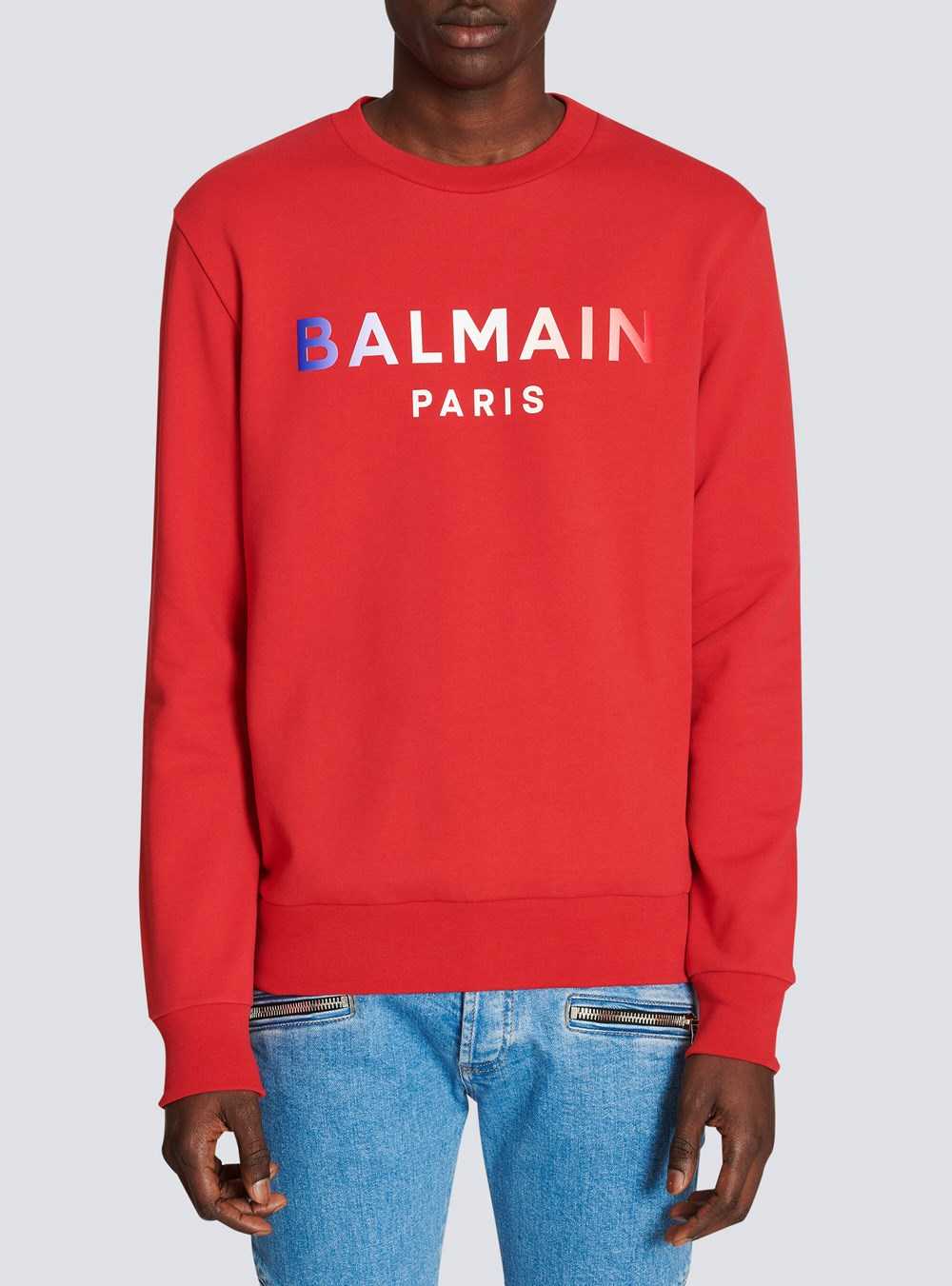 Balmain High Summer Capsule - Cotton Sweatshirt With Balmain Paris Tie-dye Logo Print Red | EWUHKFS-92