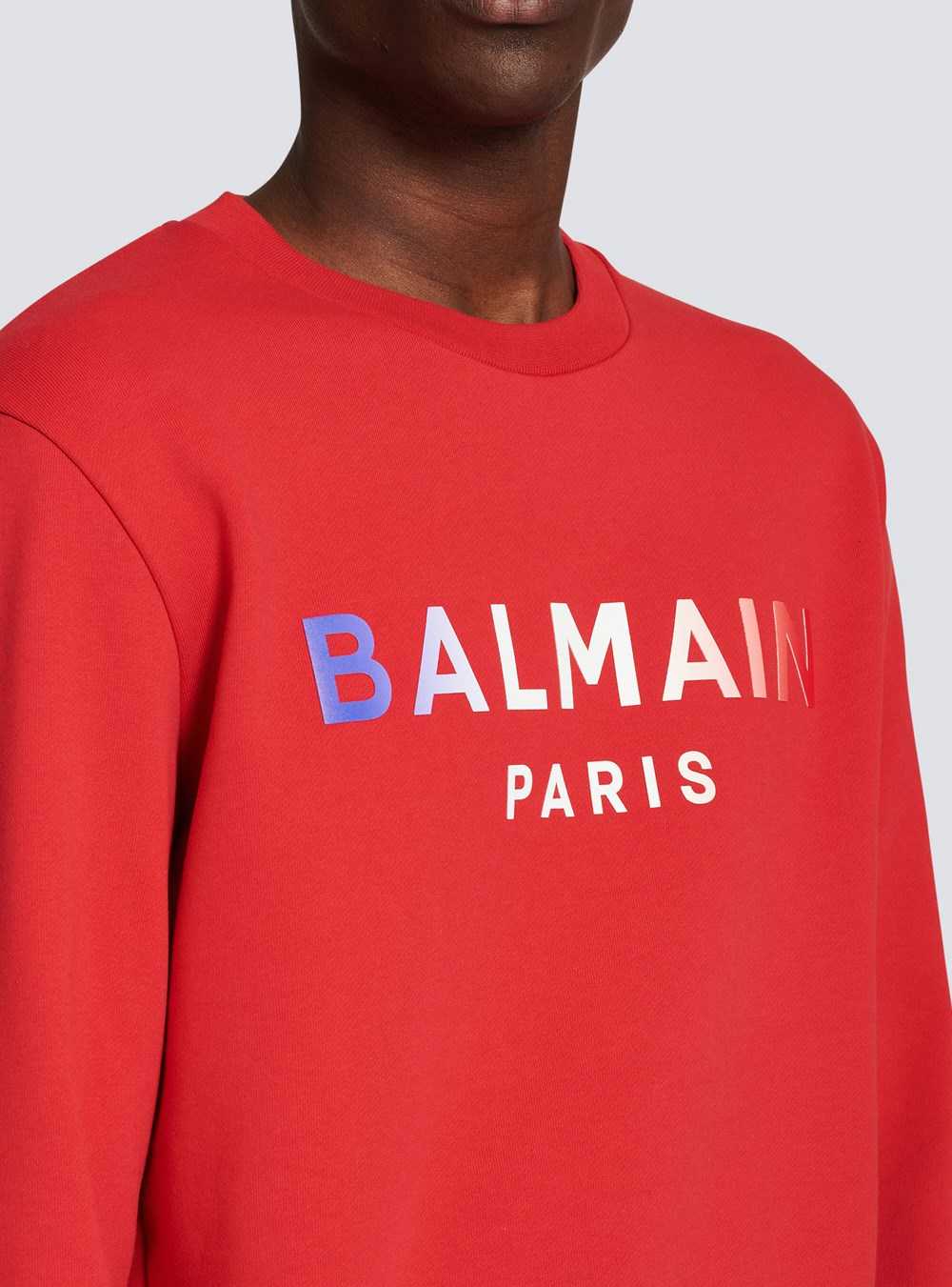 Balmain High Summer Capsule - Cotton Sweatshirt With Balmain Paris Tie-dye Logo Print Red | EWUHKFS-92