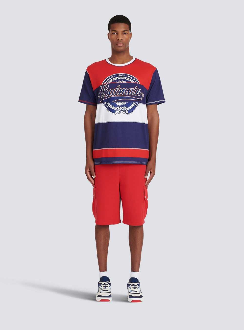 Balmain High Summer Capsule - Cotton T-shirt With Balmain Paris Logo Print Multicolor | YWPSBOT-84