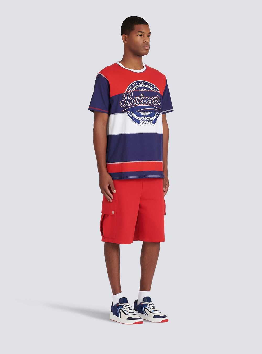 Balmain High Summer Capsule - Cotton T-shirt With Balmain Paris Logo Print Multicolor | YWPSBOT-84