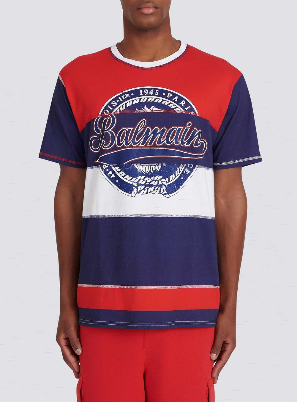 Balmain High Summer Capsule - Cotton T-shirt With Balmain Paris Logo Print Multicolor | YWPSBOT-84