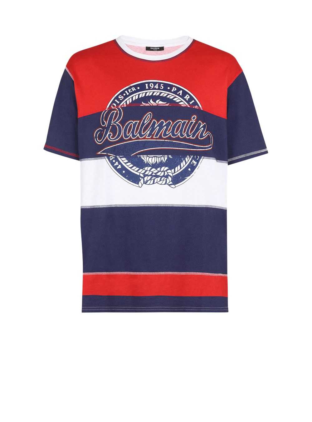 Balmain High Summer Capsule - Cotton T-shirt With Balmain Paris Logo Print Multicolor | YWPSBOT-84