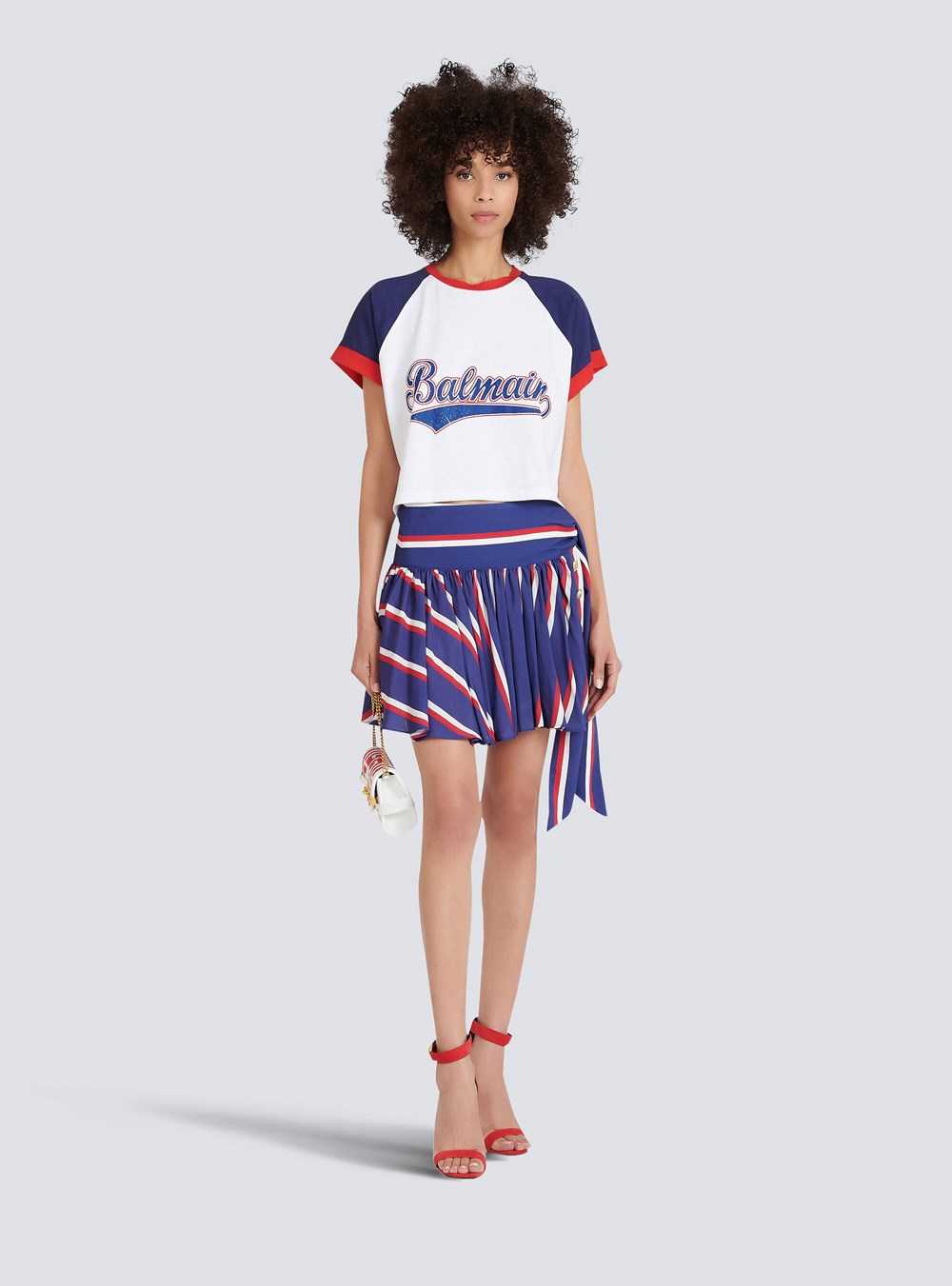 Balmain High Summer Capsule - Cropped Cotton T-shirt With Balmain Logo Print White | OCFBWZA-12