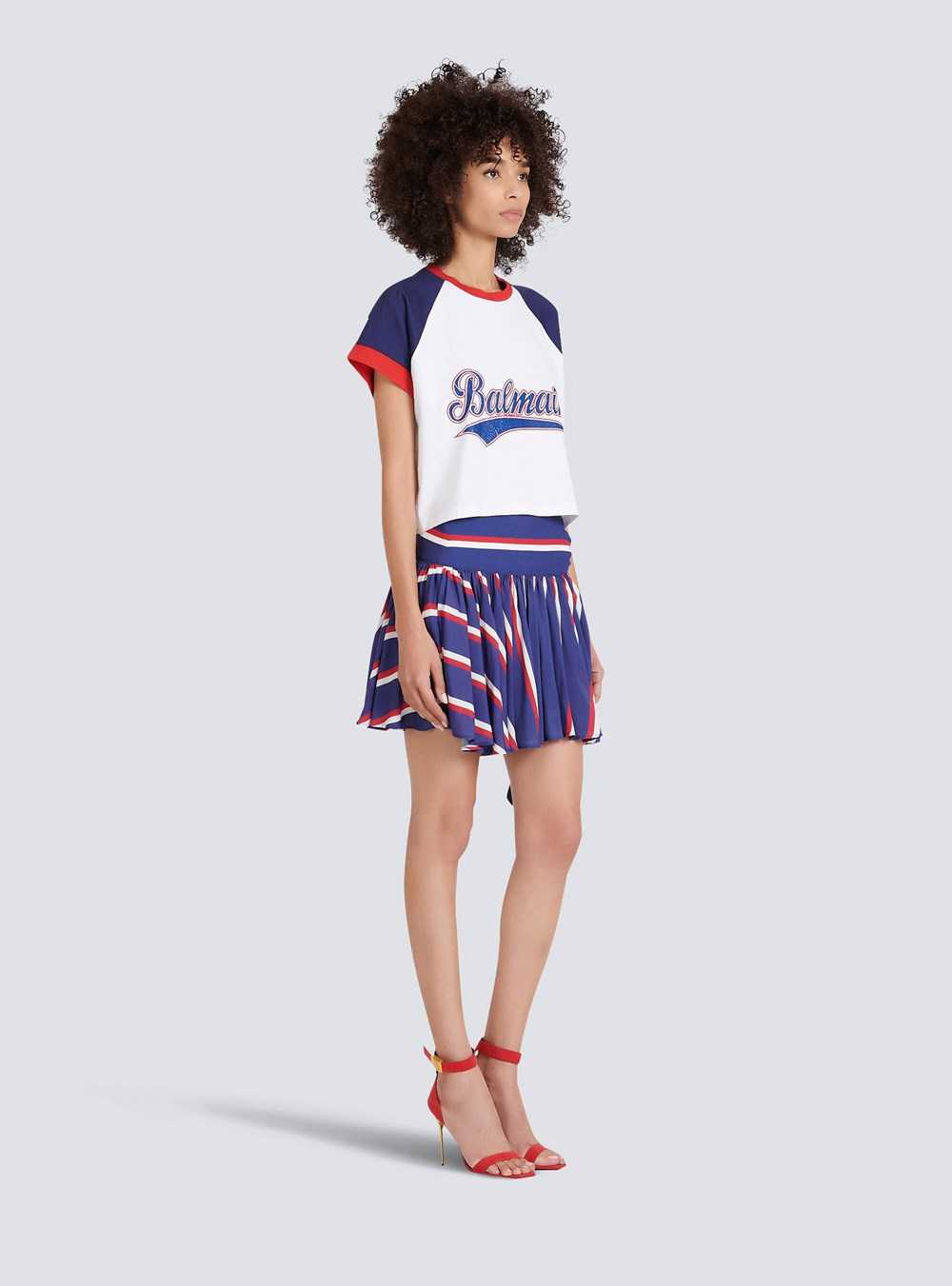 Balmain High Summer Capsule - Cropped Cotton T-shirt With Balmain Logo Print White | OCFBWZA-12