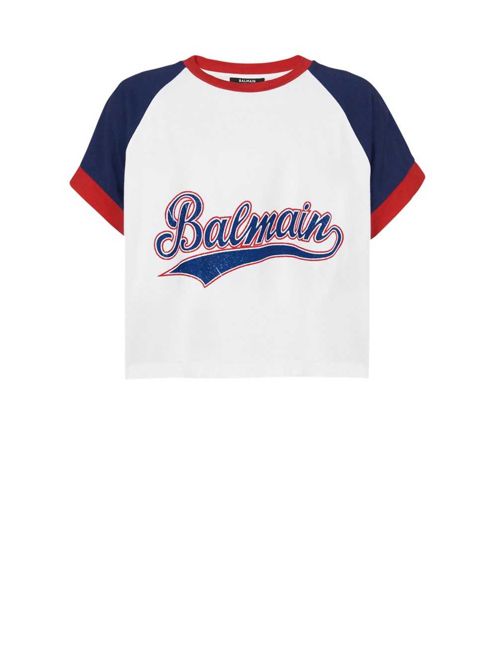 Balmain High Summer Capsule - Cropped Cotton T-shirt With Balmain Logo Print White | OCFBWZA-12