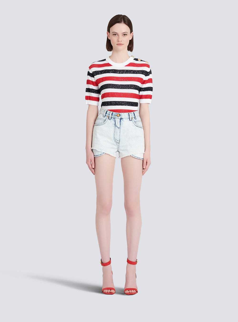 Balmain High Summer Capsule- Denim High-waisted Shorts Blue | ULQOFME-94