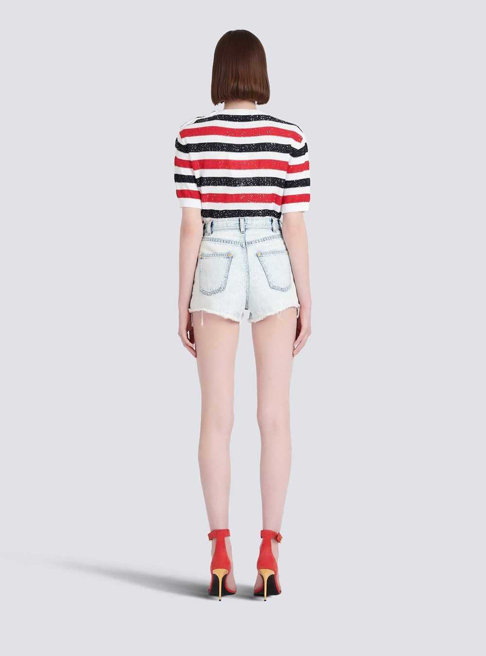 Balmain High Summer Capsule- Denim High-waisted Shorts Blue | ULQOFME-94