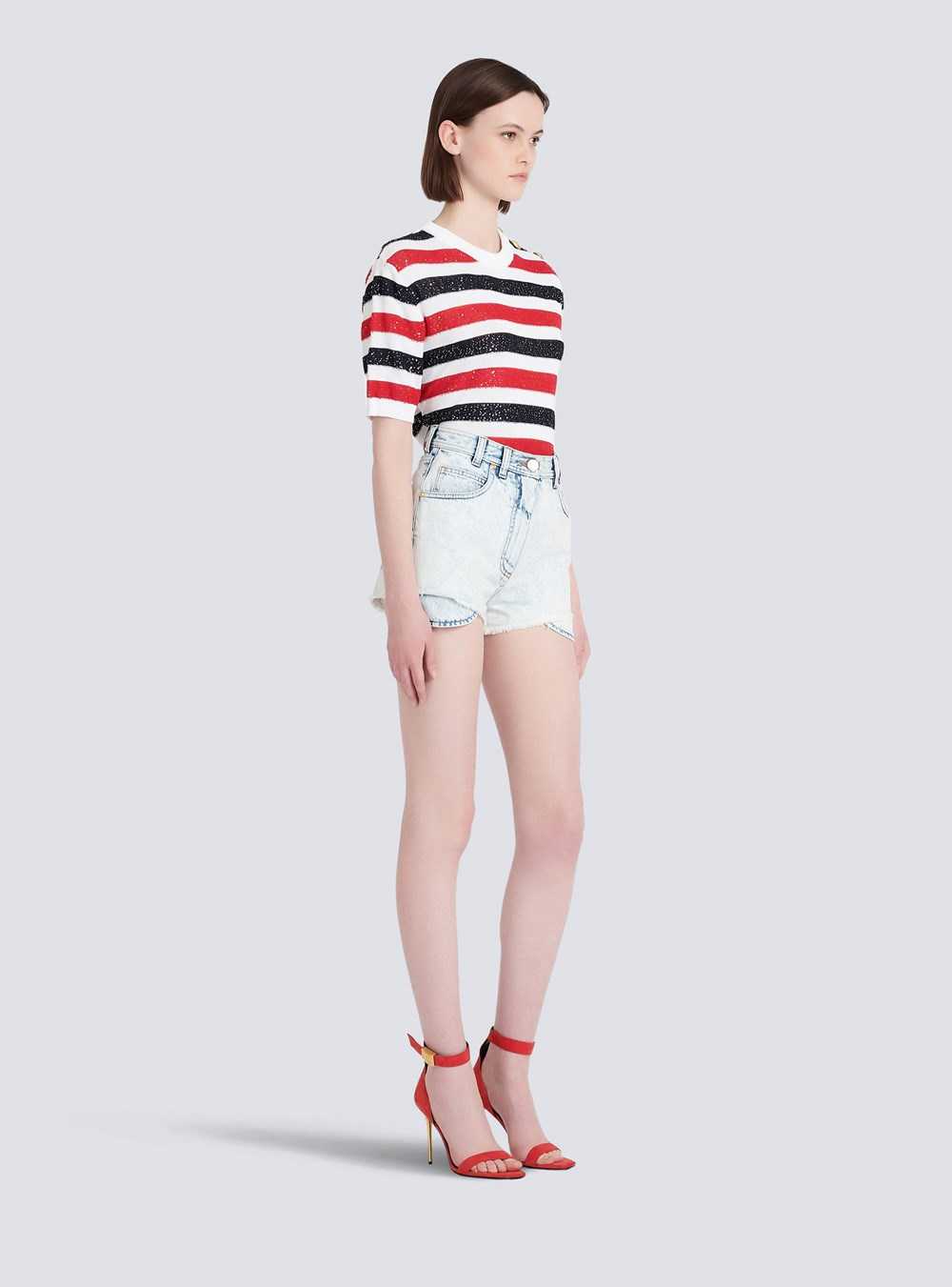 Balmain High Summer Capsule- Denim High-waisted Shorts Blue | ULQOFME-94