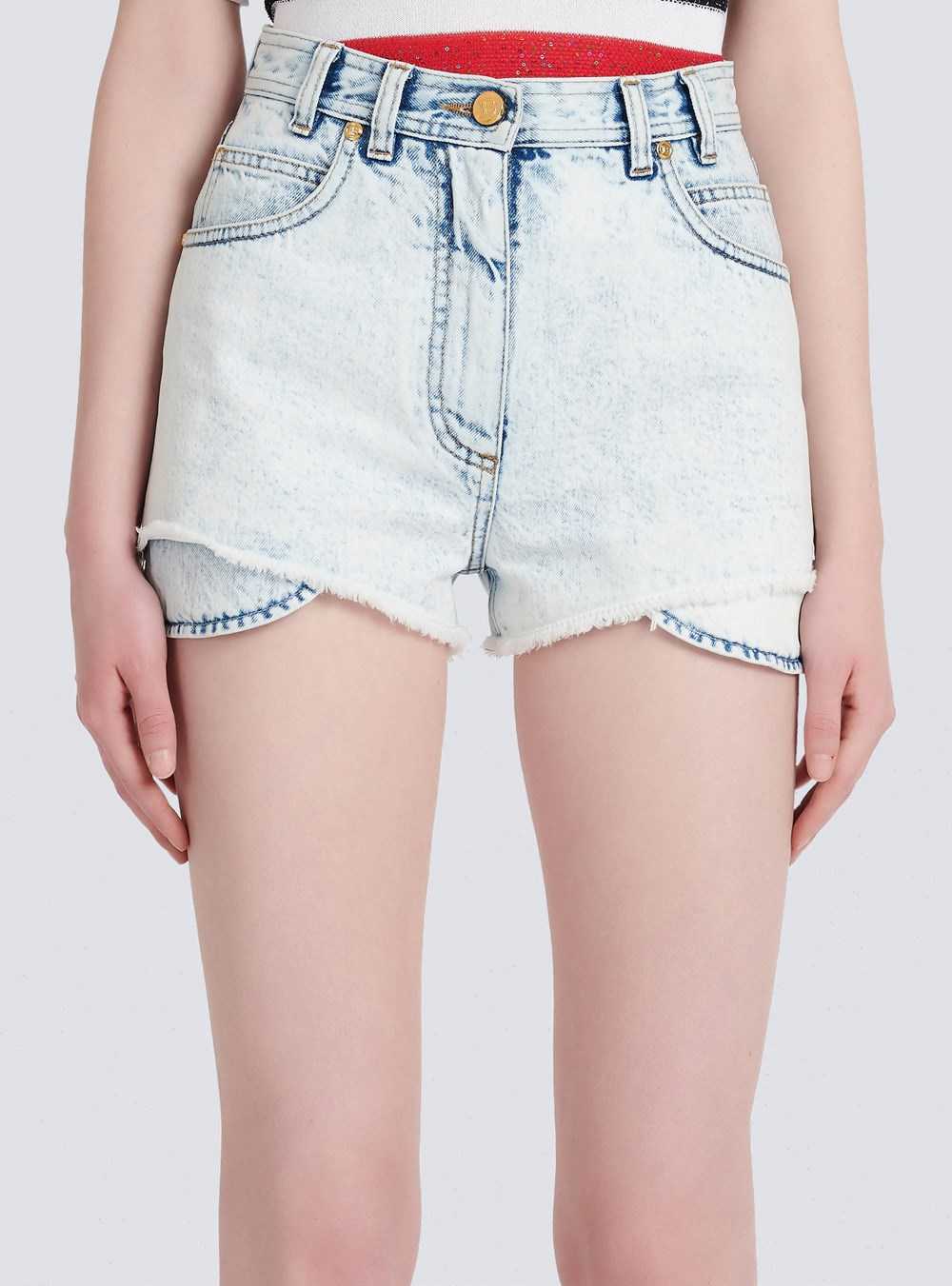 Balmain High Summer Capsule- Denim High-waisted Shorts Blue | ULQOFME-94