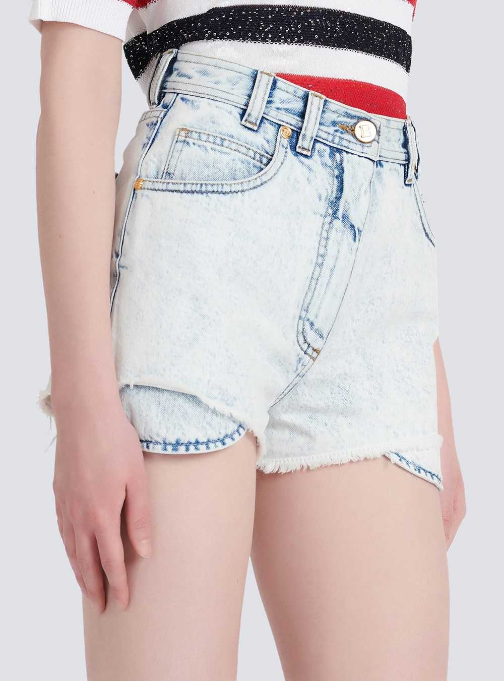 Balmain High Summer Capsule- Denim High-waisted Shorts Blue | ULQOFME-94