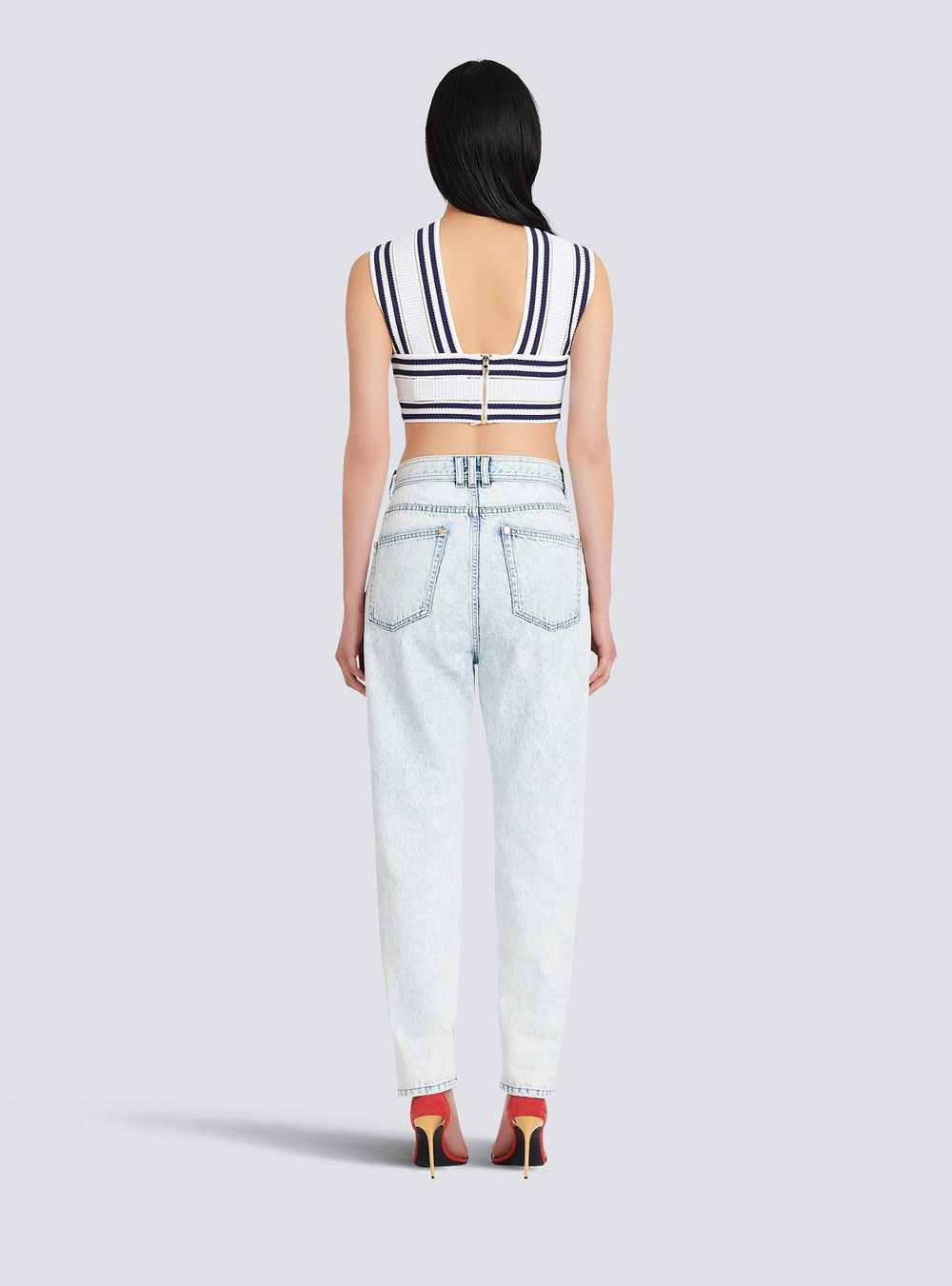 Balmain High Summer Capsule - Knit Crop Top White | NFURXVH-67