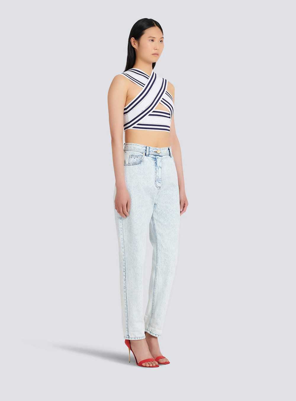 Balmain High Summer Capsule - Knit Crop Top White | NFURXVH-67