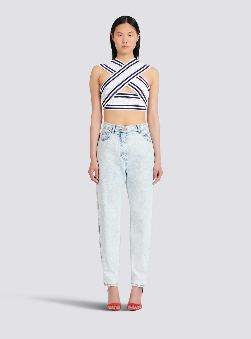 Balmain High Summer Capsule - Knit Crop Top White | NFURXVH-67