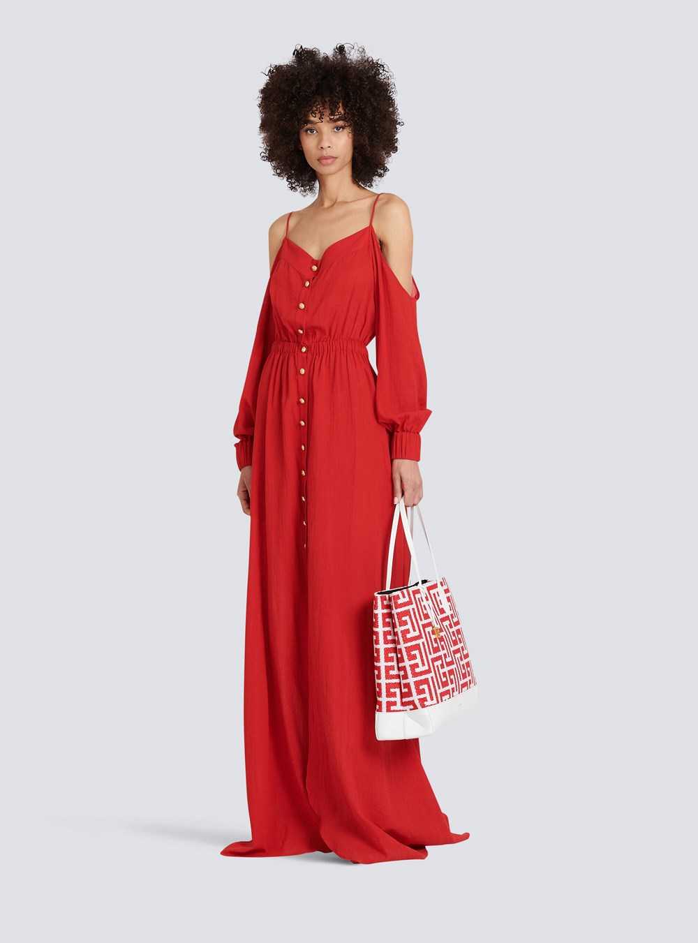 Balmain High Summer Capsule - Long Cotton Dress Red | VZBXQMP-94