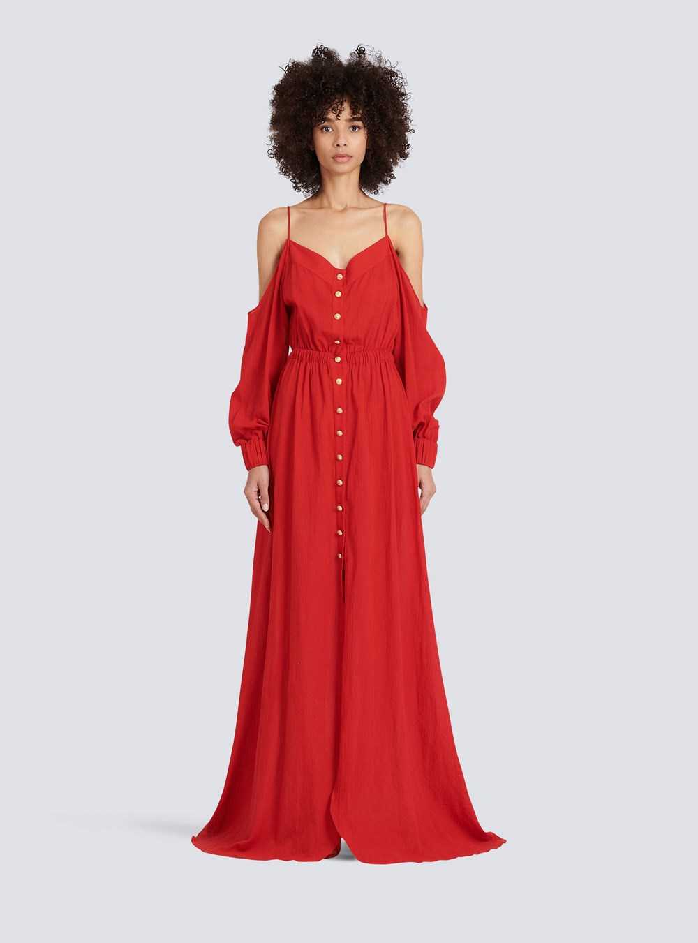 Balmain High Summer Capsule - Long Cotton Dress Red | VZBXQMP-94