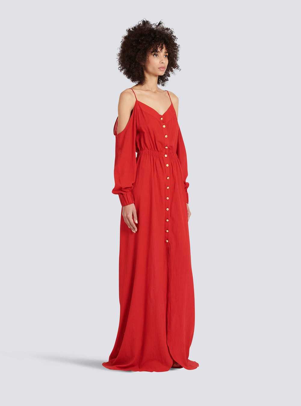 Balmain High Summer Capsule - Long Cotton Dress Red | VZBXQMP-94