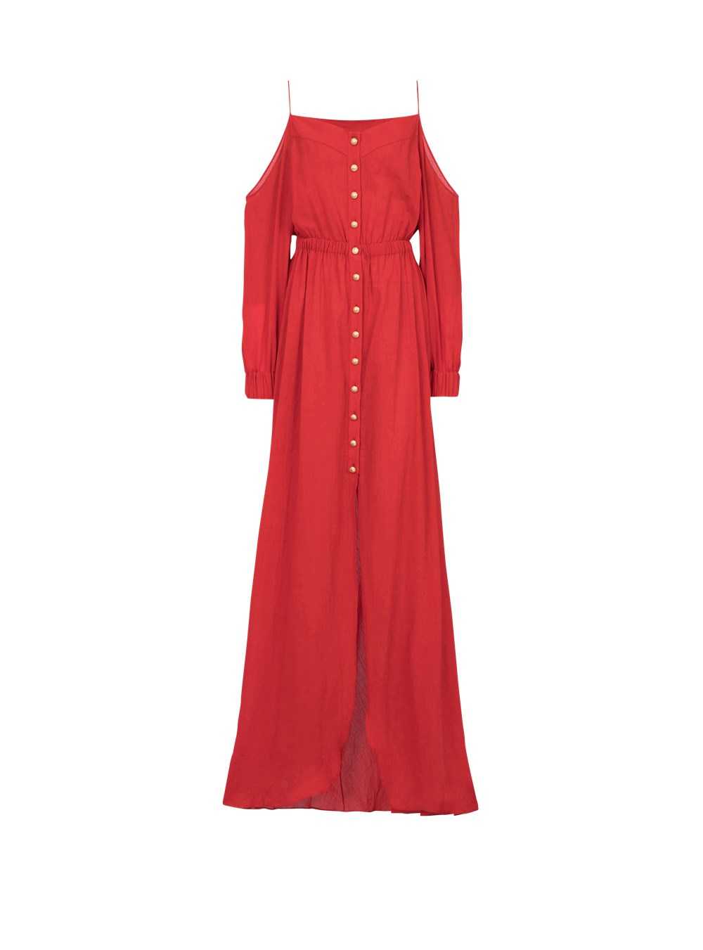 Balmain High Summer Capsule - Long Cotton Dress Red | VZBXQMP-94