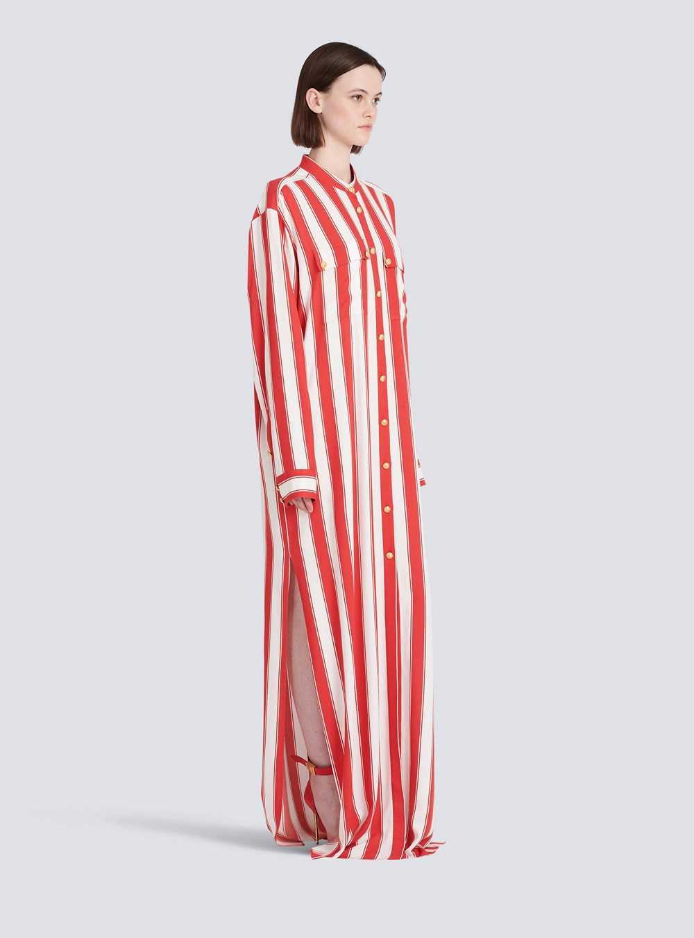 Balmain High Summer Capsule - Long Striped Cotton Shirt Red | ZPRMLWV-64