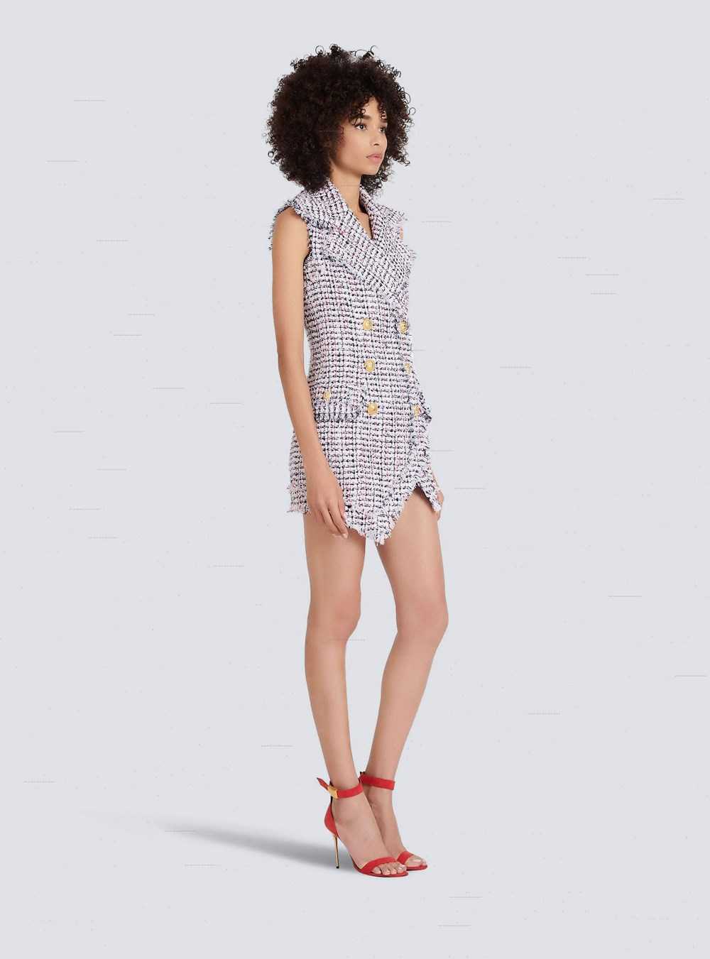 Balmain High Summer Capsule - Short Tweed Dress With Double-breasted Gold-tone Buttoned Fastening Multicolor | BJMWDTP-56